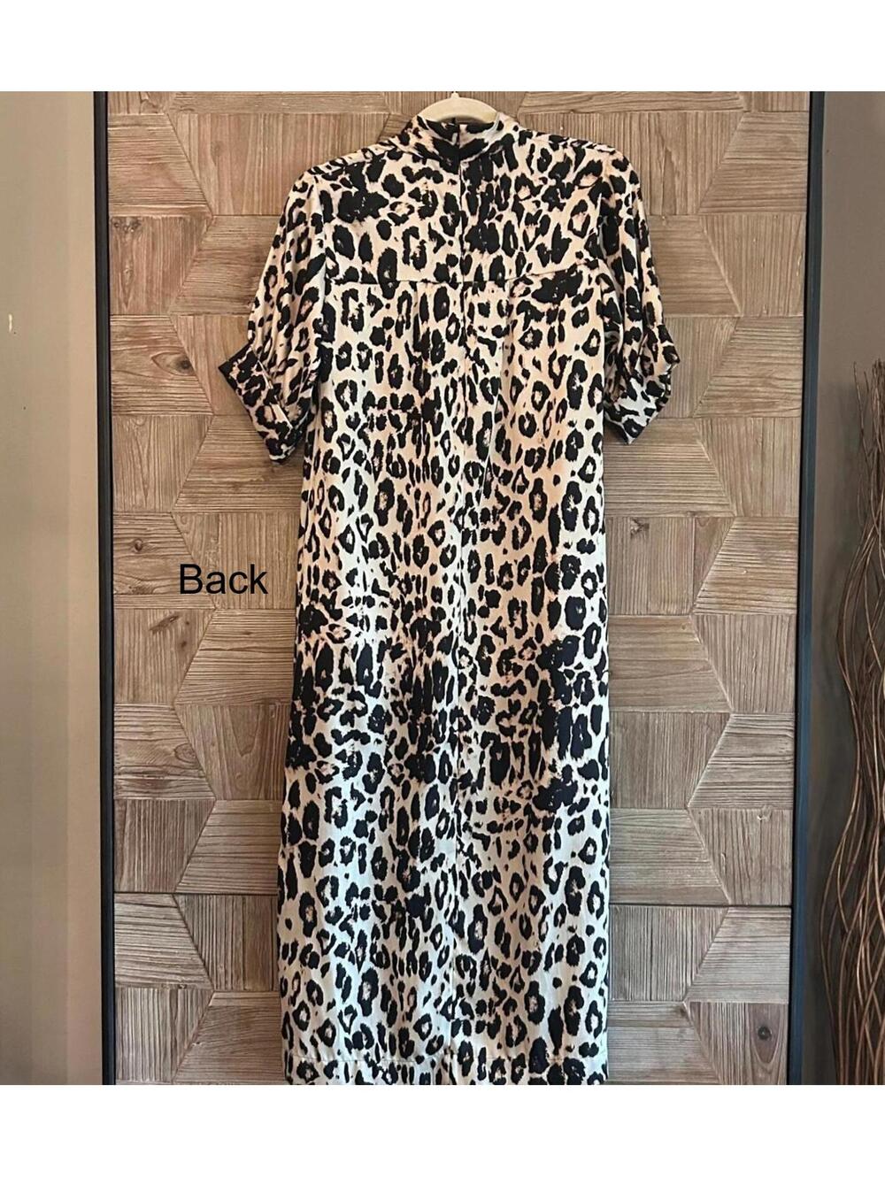 Zara Womens Corporate Chic Leopard Print Midi Dress Mock Neck Small Office Siren - Picture 5 of 6